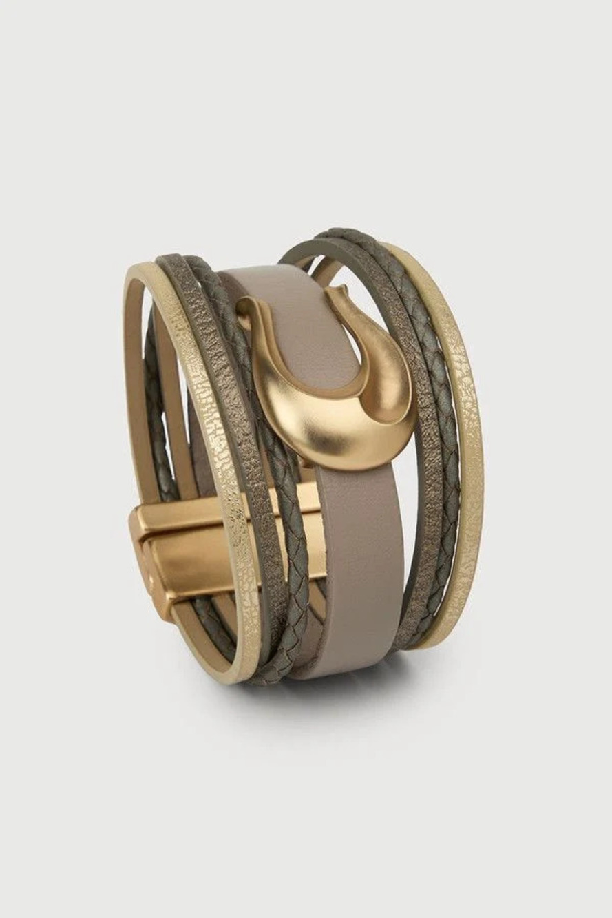 SA13 | Saachi Horseshoe Charm Leather Bracelet | Taupe
